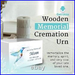 White Wooden Urn Cremation Box, Heritage Crematory Urns Adult Size, Hummingbird