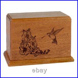 Wood Adult Cremation Urn (Wooden Urns) Mahogany Hummingbird